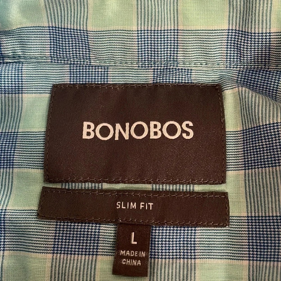 Bonobos men’s Large shirt button down gingham checker blue aqua cotton casual - Picture 4 of 6